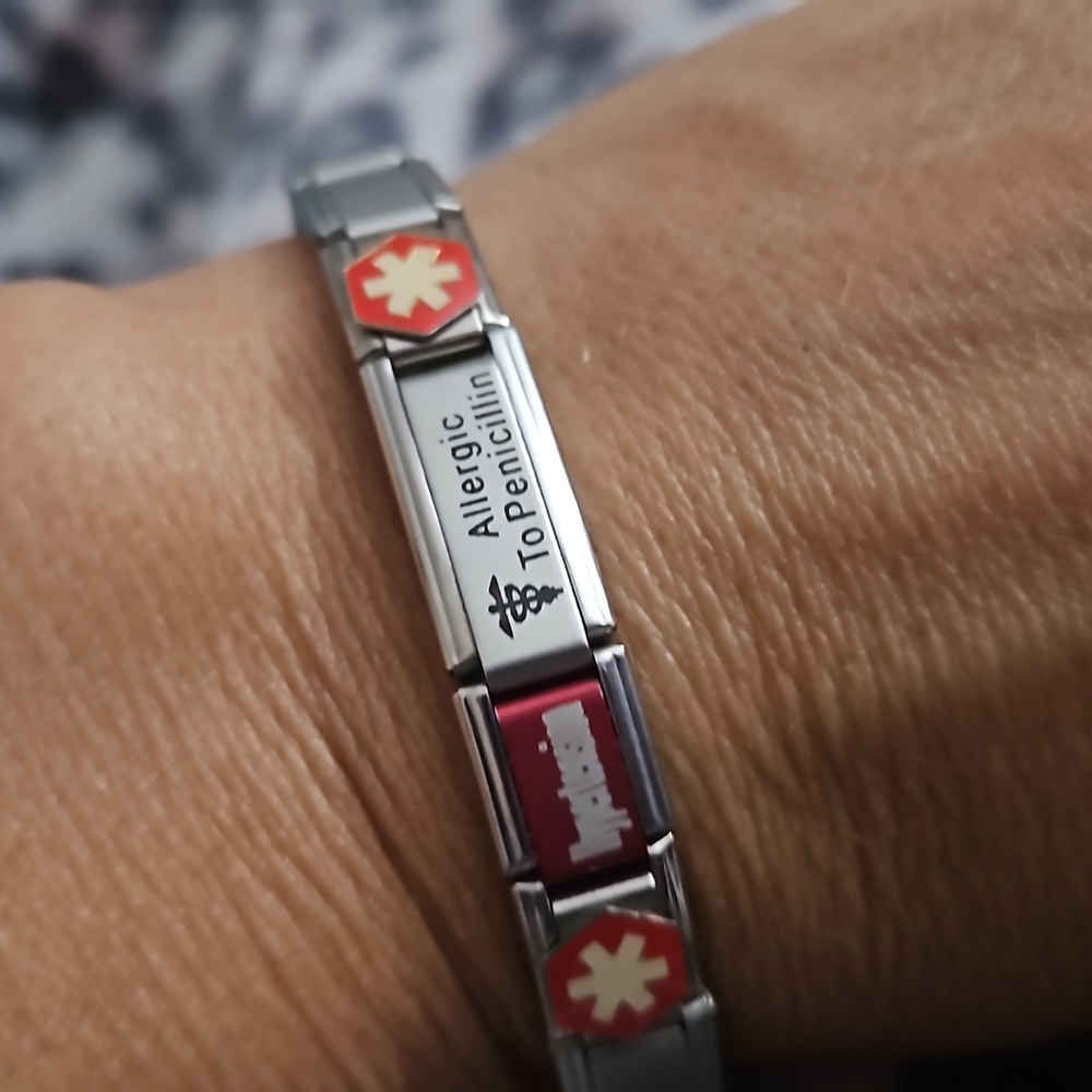 Vtg PENICILLIN ALLERGY Medical Alert ID Bracelet Stainless Stretch